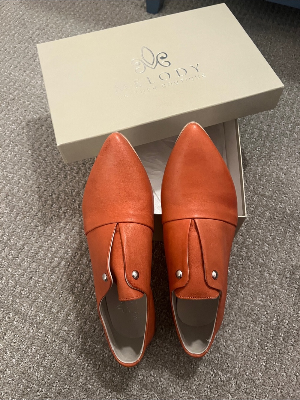Hand made Italian Rust Orange Leather Slip-Ons